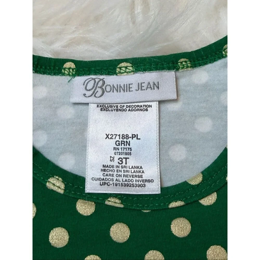 Bonnie Jean Toddler Girls Green Foil Dot Candy Cane Top/Legging Set 3T Preowned
